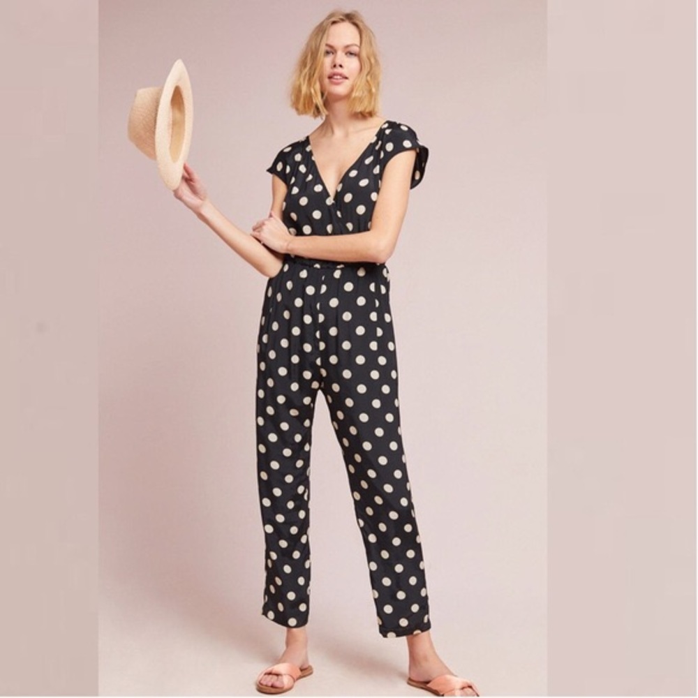 Anthro Corey Lynn Carter Polka Dot Wrap Jumpsuit